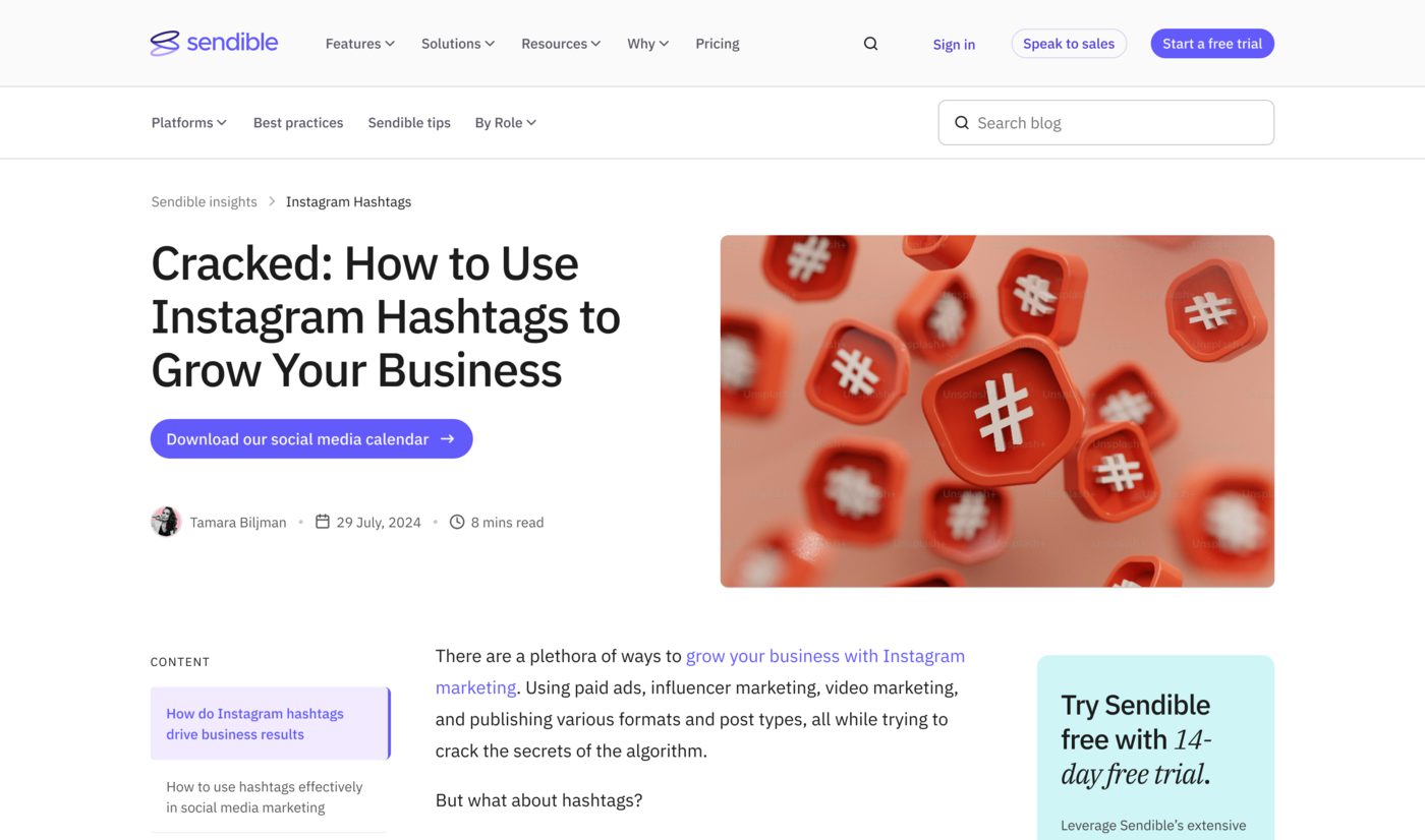 The top of a redesigned article: a branded feature image in the topic-cluster colour, a heading, and a call to action to a relevant resource.