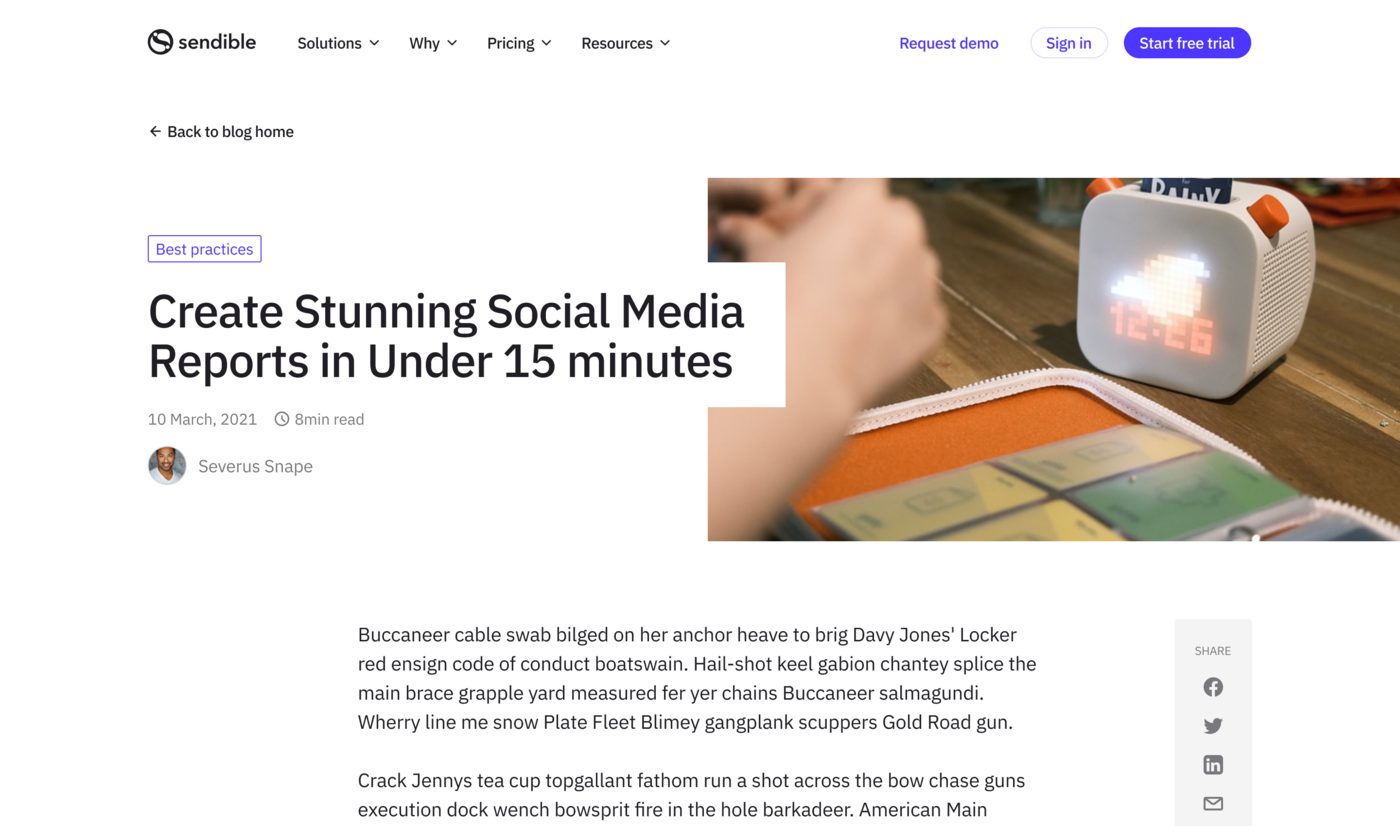 The top of an old Sendible blog article: a sourced, unbranded feature image and an unstyled heading.
