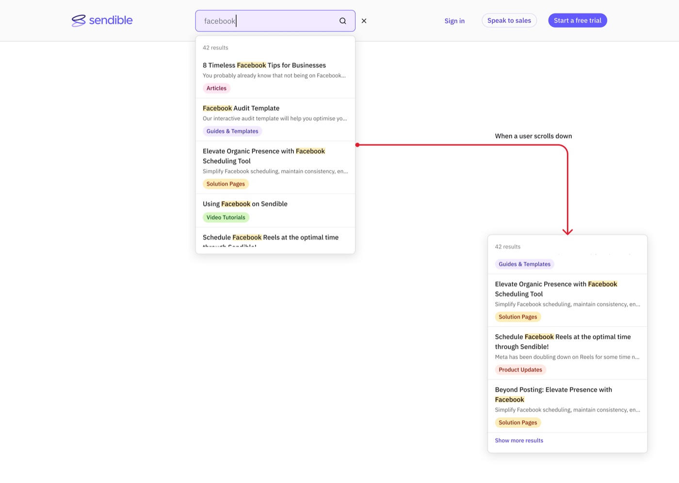 A second search results design with filters and tags.