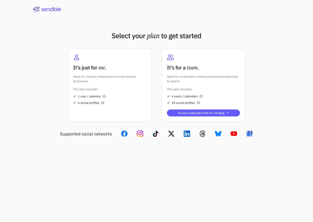 Plan selection page
