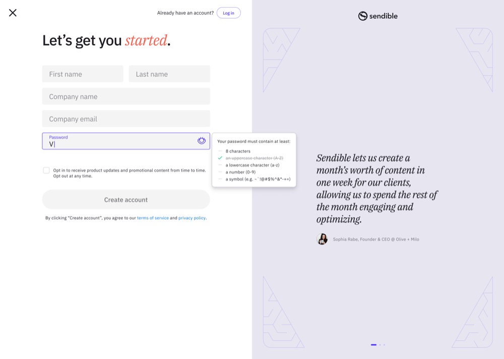Sign-up page, 2024