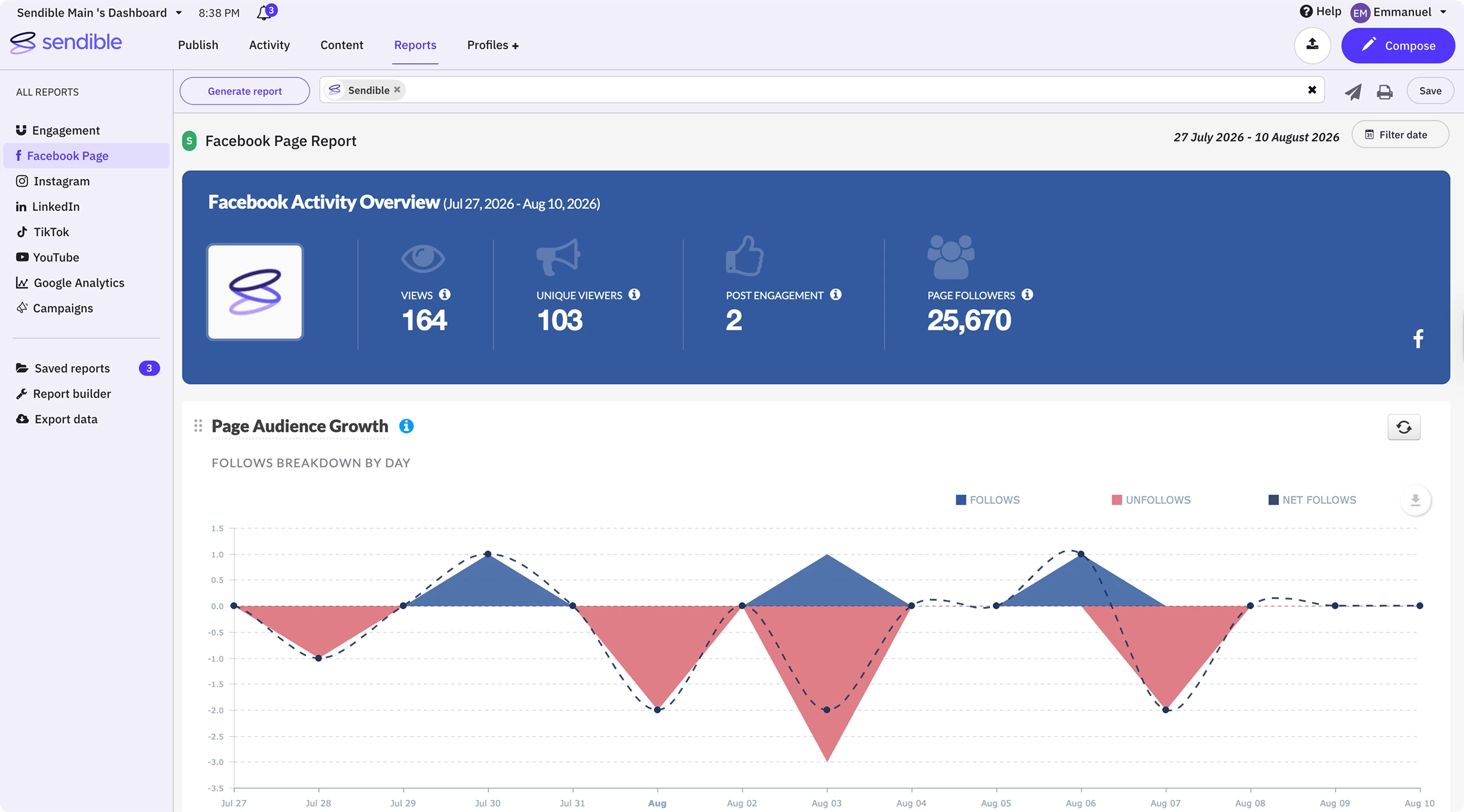 The legacy Sendible Facebook report.